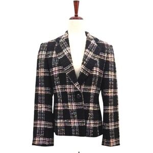 Emil Rutenberg Collection Womens Plaid Tweed Blazer Black Multi Size Medium